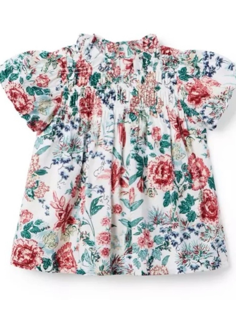 Janie and Jack Girl’s Size 7 The Olivia Smocked Top Short Bubble Sleeves Floral